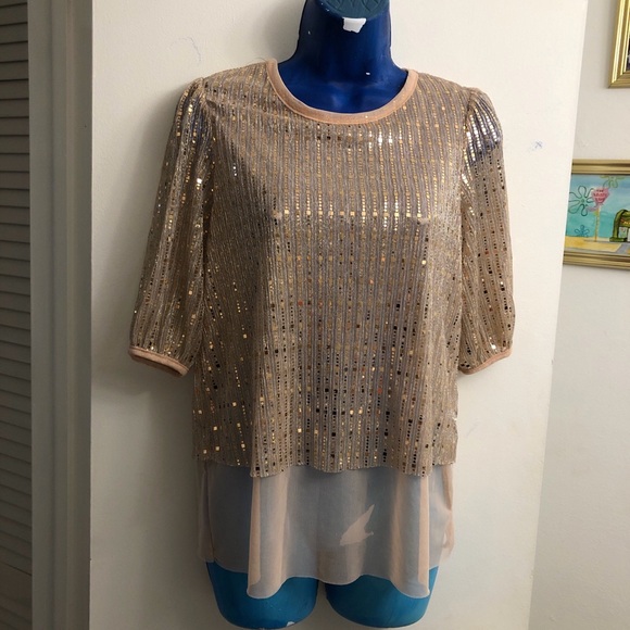 Blue Sol pink sequin top with sheer bottom layer - Picture 1 of 7